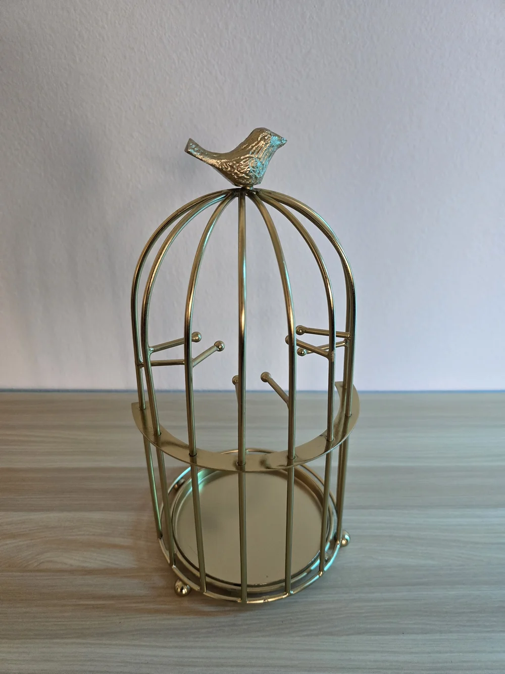 Gold Metal Birdcage Jewelry Organizer Stand Ring Earring Display Tray Holder